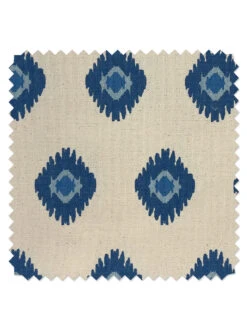 'Fabric By The Yard - Tangier Medallion - Blue On Raw Canvas