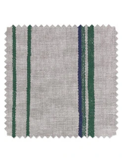 'Fabric By The Yard - Two Tone Stripe - Green & Blue On Flax Linen