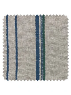 'Fabric By The Yard - Two Tone Stripe - Sea Green On Flax Linen