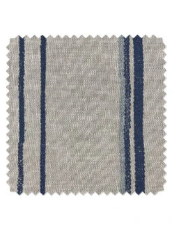 'Fabric By The Yard - Two Tone Stripe - Navy & Sky On Flax Linen