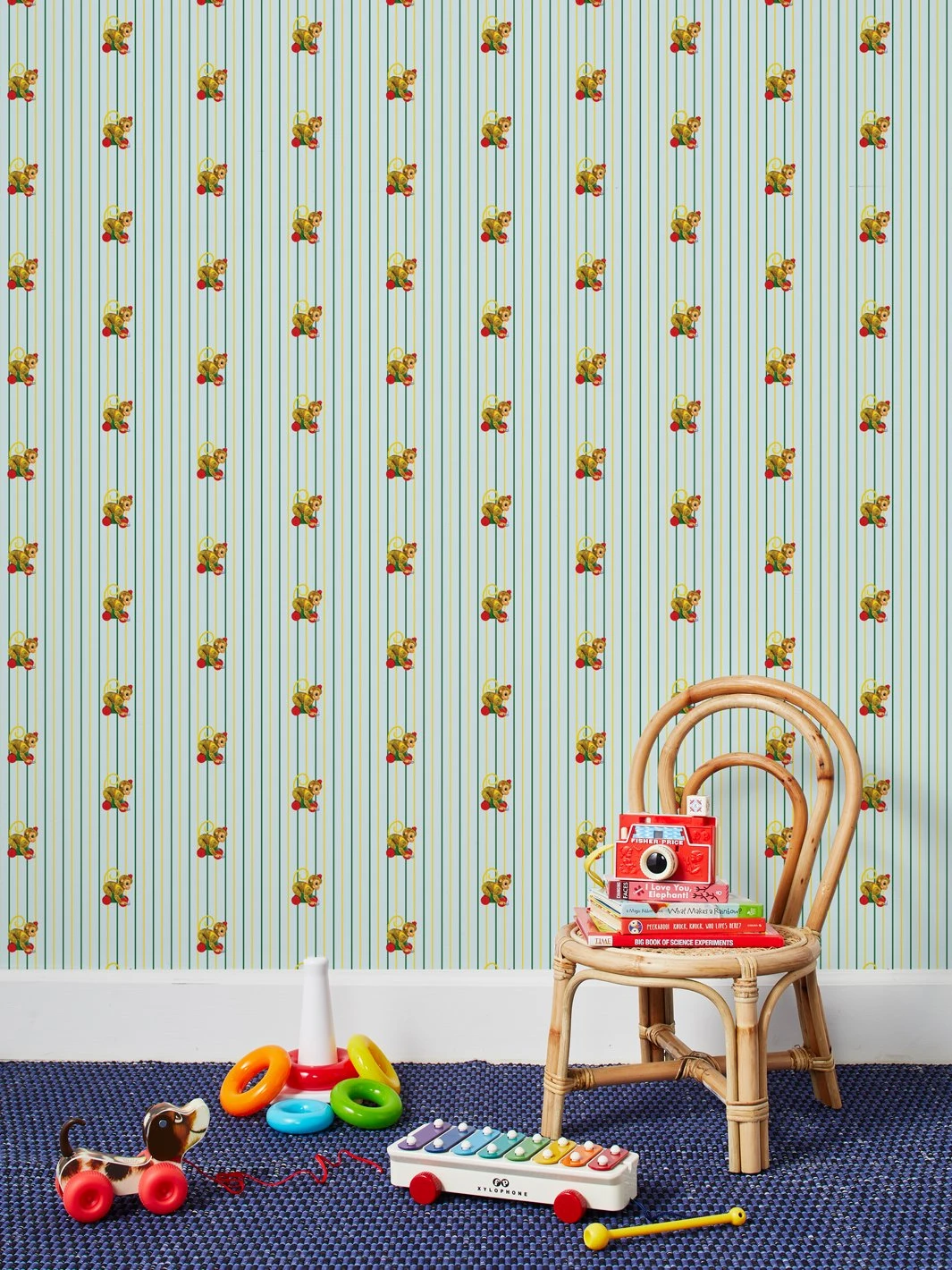 'Chatter Monkey Stripes' Wallpaper By Fisher-Price™ - Sky 3 'Chatter Monkey Stripes' Wallpaper By Fisher-Price™ - Sky