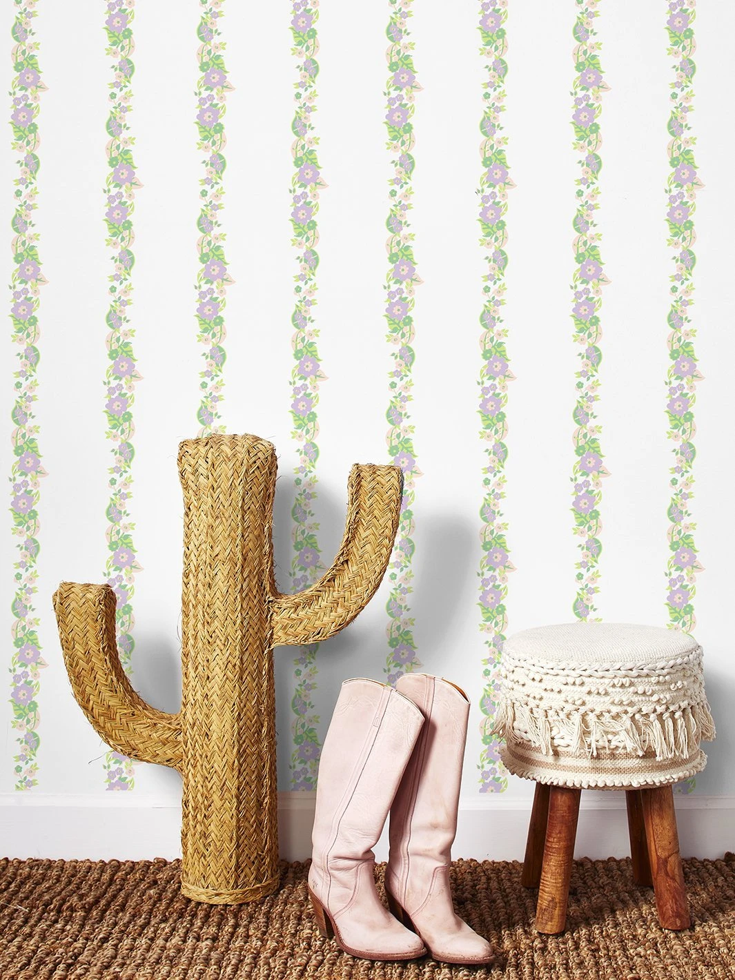 'Floral Stripe' Wallpaper By Barbie™ - Lavender Peach - Image 2