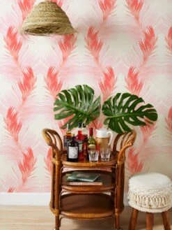 'Belafonte Palm' Grasscloth Wallpaper By Nathan Turner - Red