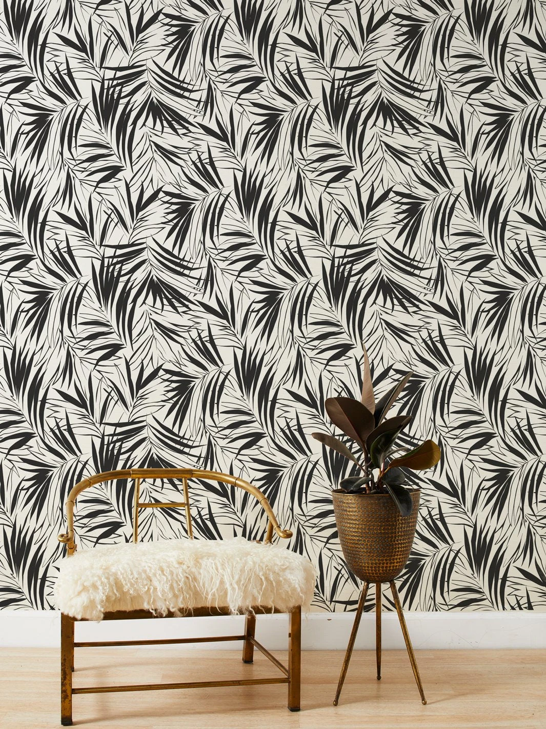 'Majesty Palm' Grasscloth Wallpaper By Wallshoppe - Black 3 'Majesty Palm' Grasscloth Wallpaper By Wallshoppe - Black