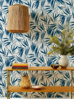 'Majesty Palm' Grasscloth Wallpaper By Wallshoppe - Navy