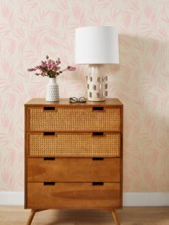 'Majesty Palm' Grasscloth Wallpaper By Wallshoppe - Pink