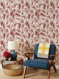 'Majesty Palm' Grasscloth Wallpaper By Wallshoppe - Rust