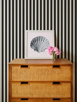 'Ojai Stripe' Grasscloth Wallpaper By Wallshoppe - Black