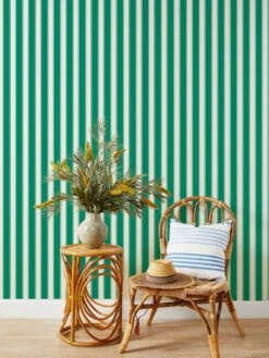 'Ojai Stripe' Grasscloth Wallpaper By Wallshoppe - Green