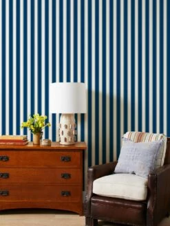 'Ojai Stripe' Grasscloth Wallpaper By Wallshoppe - Navy