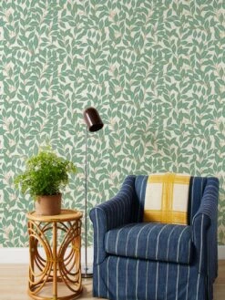 'Orchard Leaves' Grasscloth Wallpaper By Wallshoppe - Green