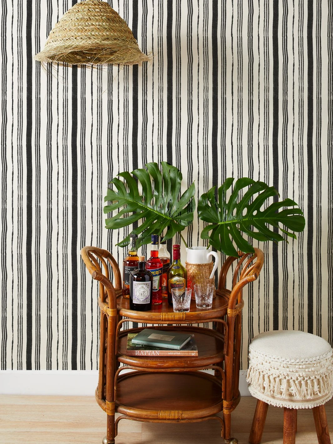 'Painted Stripes' Grasscloth Wallpaper By Nathan Turner - Black