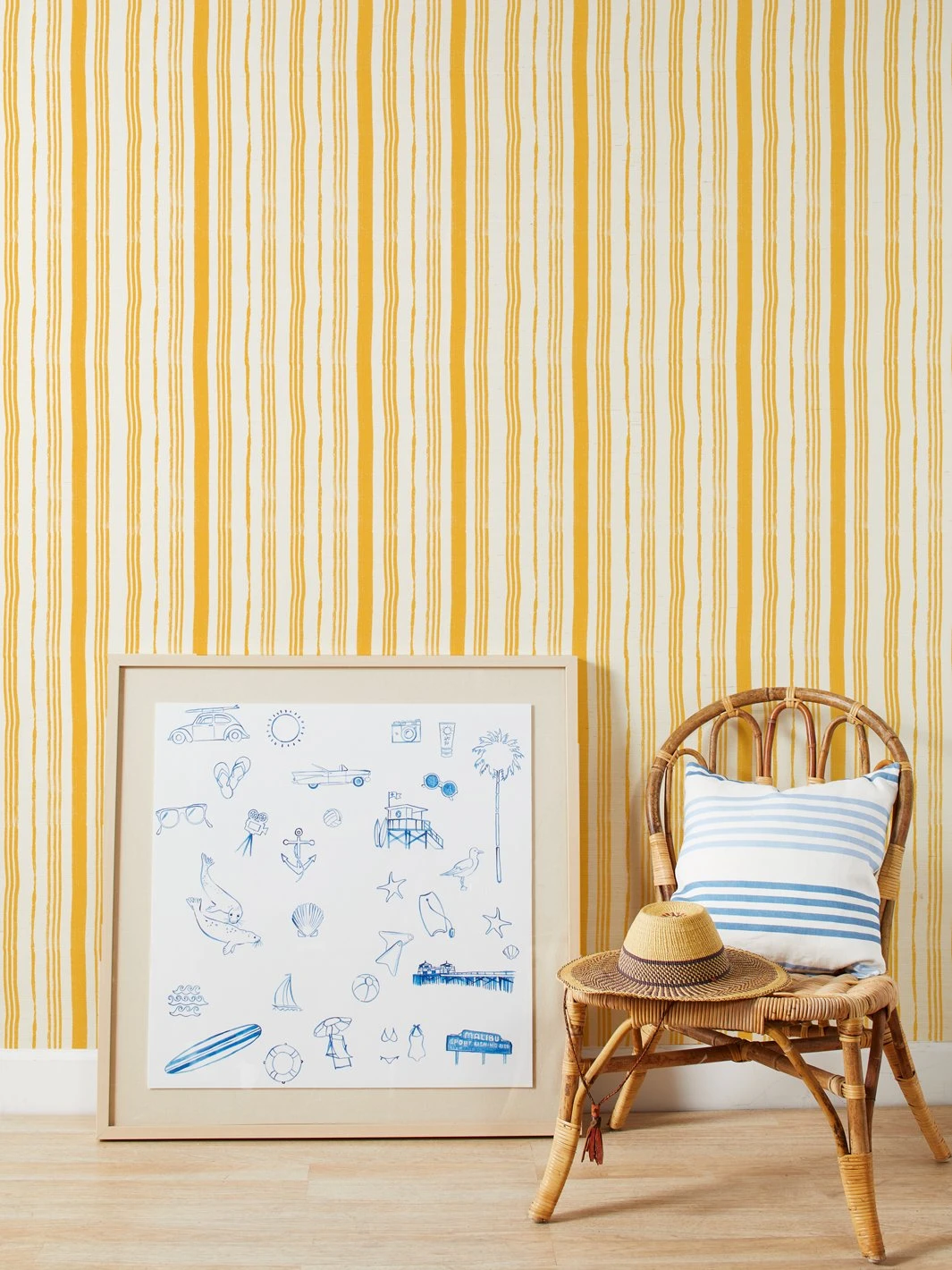 'Painted Stripes' Grasscloth Wallpaper By Nathan Turner - Gold