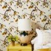 'Persimmon Birds' Grasscloth Wallpaper By Nathan Turner - Mustard
