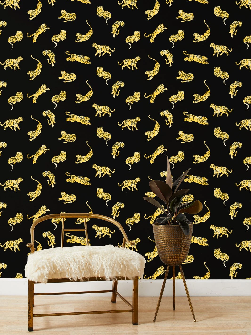 'Tigers' Grasscloth Wallpaper By Tea Collection - Black