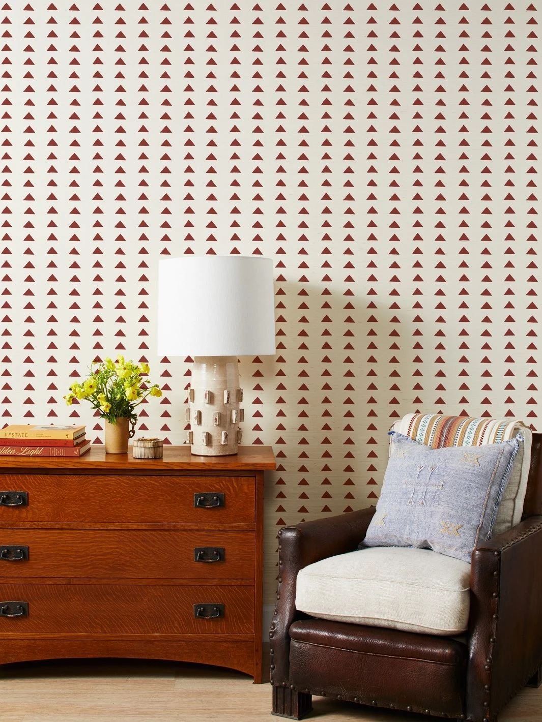 'Triangles' Grasscloth Wallpaper By Nathan Turner - Rust