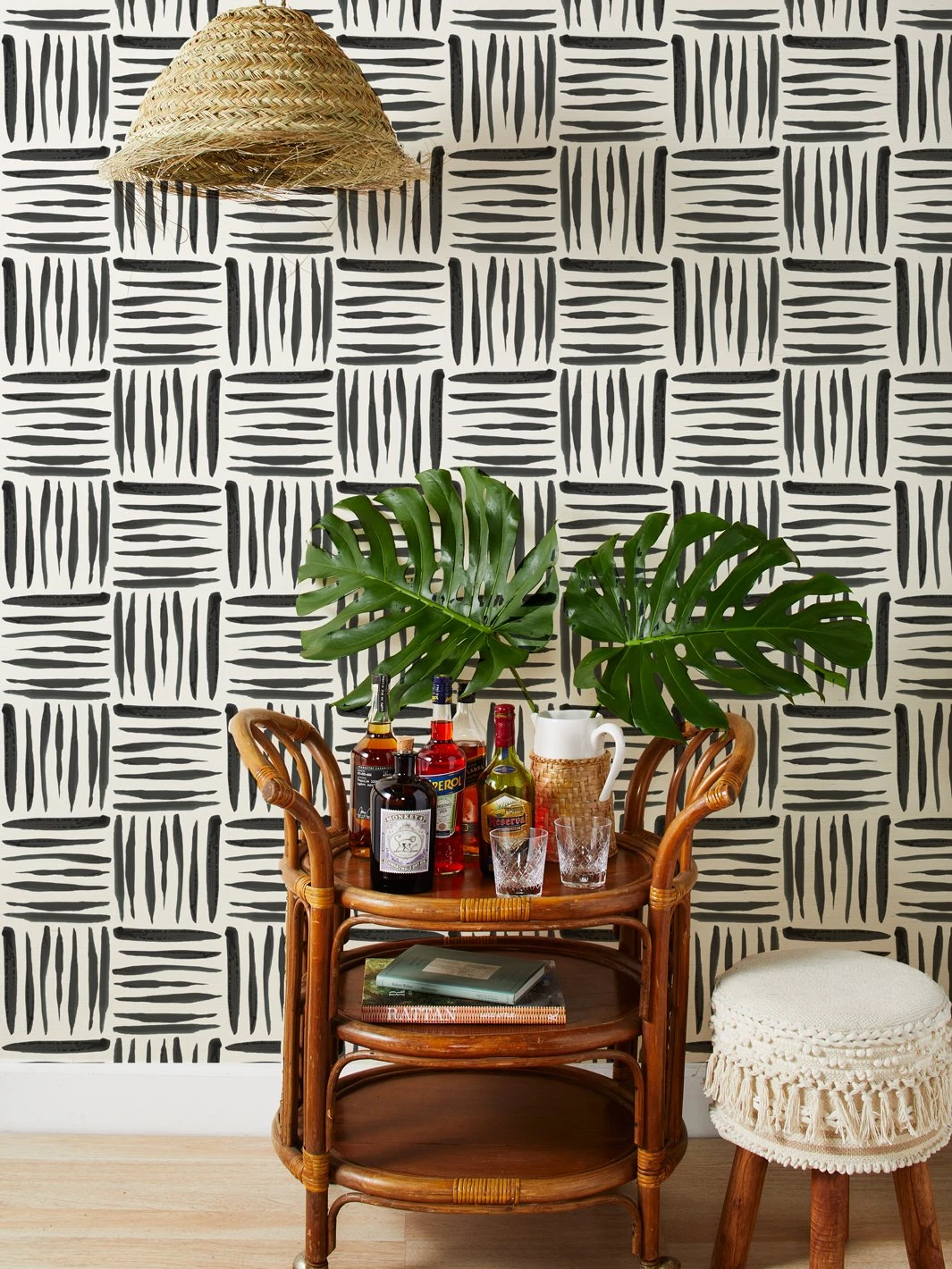 'Watercolor Weave Small' Grasscloth Wallpaper By Wallshoppe - Black