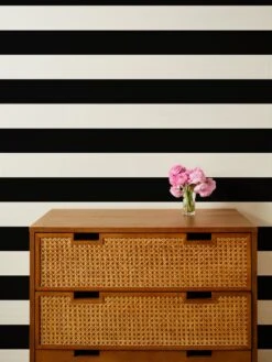 'Wide Stripe' Grasscloth Wallpaper By Wallshoppe - Black