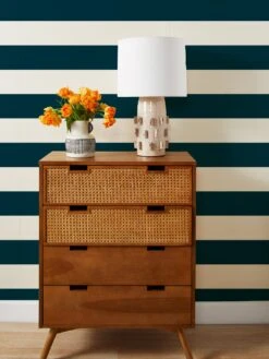 'Wide Stripe' Grasscloth Wallpaper By Wallshoppe - Peacock