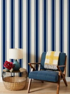 'Yorkshire Stripe' Grasscloth Wallpaper By Wallshoppe - Navy