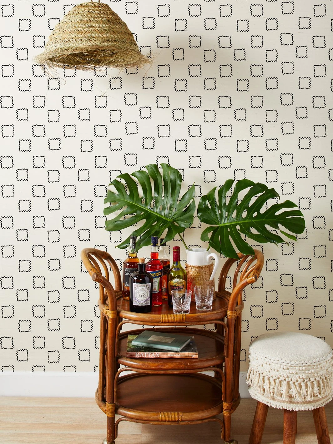 'Zag Square' Grasscloth Wallpaper By Nathan Turner - Black
