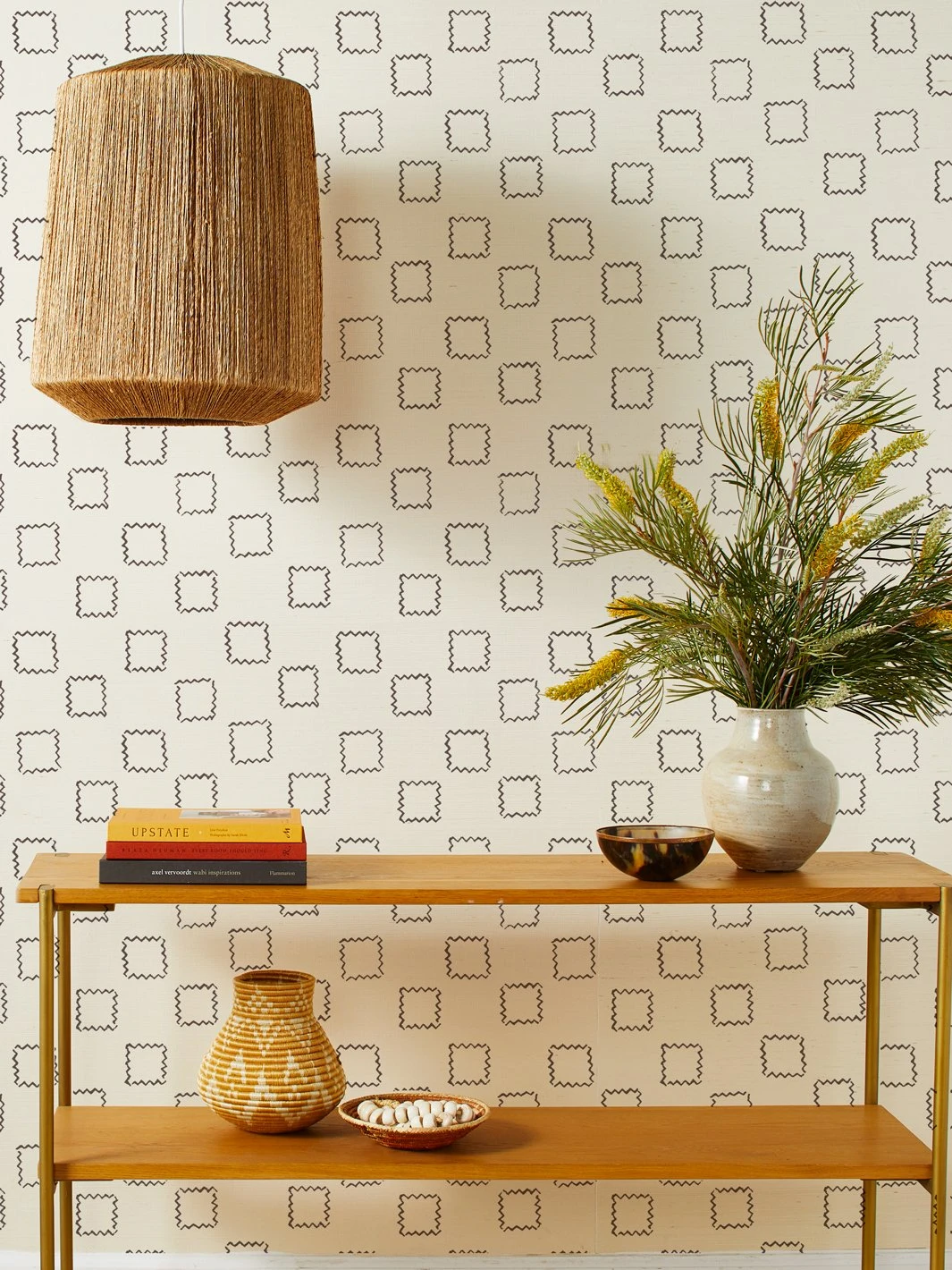 'Zag Square' Grasscloth Wallpaper By Nathan Turner - Chocolate