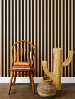 'Ojai Stripe' Kraft' Wallpaper By Wallshoppe - Black