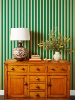 'Ojai Stripe' Kraft' Wallpaper By Wallshoppe - Green
