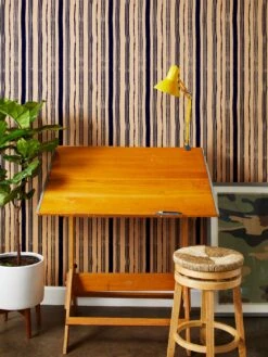 'Painted Stripes' Kraft Wallpaper By Nathan Turner - Navy