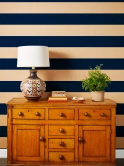 'Wide Stripe' Kraft' Wallpaper By Wallshoppe - Navy