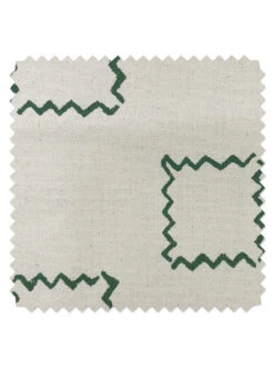 'Fabric By The Yard - Zag Squares - Green On Raw Canvas