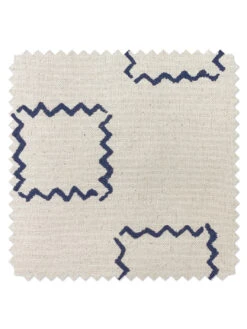 'Fabric By The Yard - Zag Squares - Navy On Raw Canvas