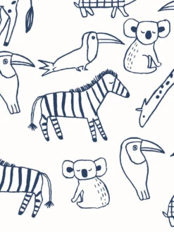 'Zoo Party' Wallpaper By Tea Collection - Navy -Wallpaper Store Zoo Party by Tea Collection Navy Detail